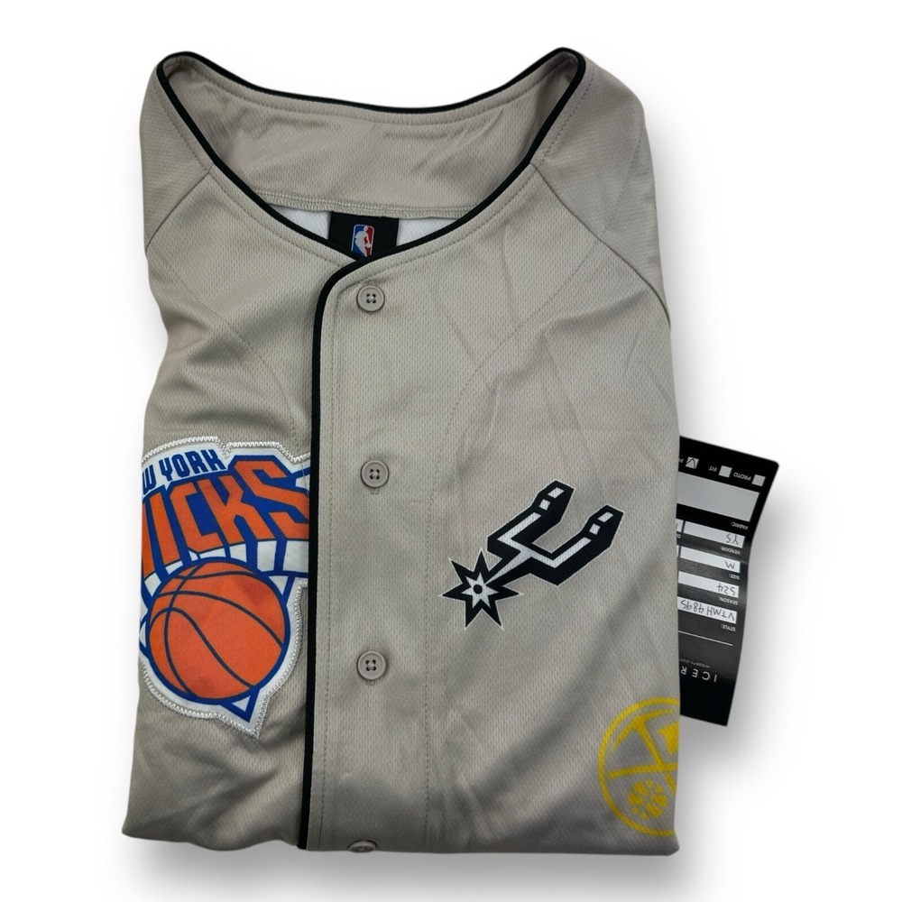 Ultra Game x NBA Short Sleeve Graphic Stitched Button Up - Tan w NBA Logo Medium